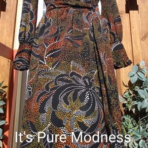 Beautiful authentic Vintage Mod Madness Ruffle Neck Funky Floral Dot Print Dress